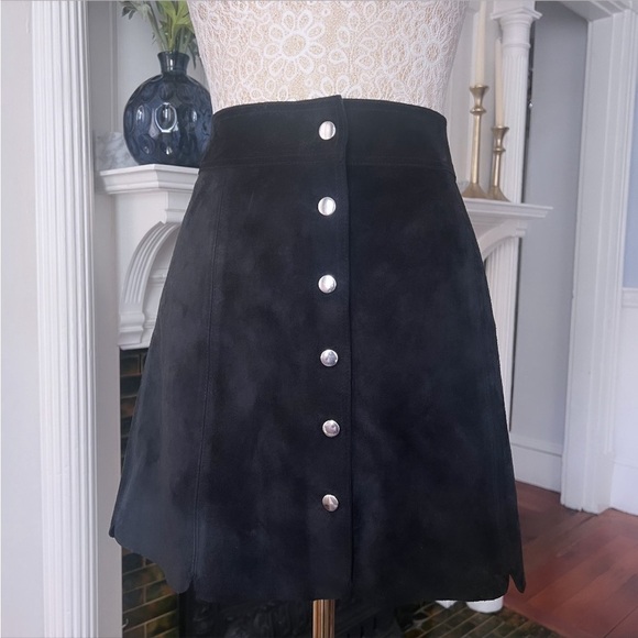 ISABEL MARANT ETOILE Anna Black Suede Silver Button Snap Mini Skirt Size‎ Large - Picture 4 of 15